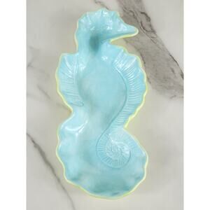 Seahorse Shaped Tray Kate Williams Turquoise 10" Ceramic Glazed 90s Vintage